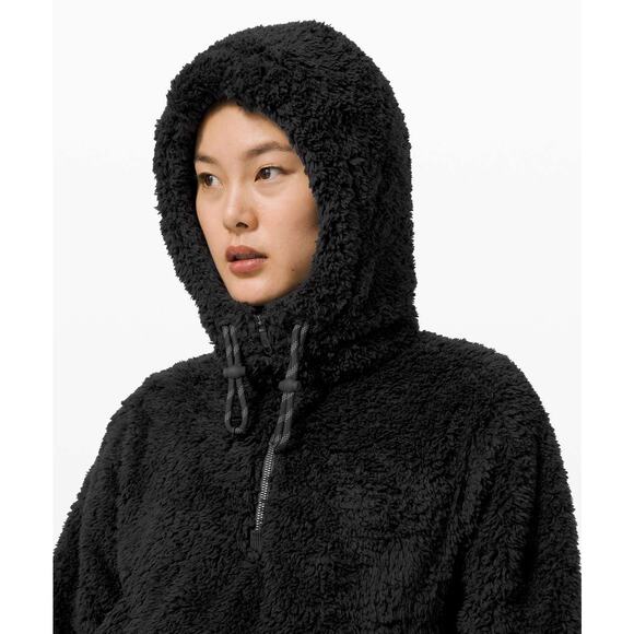 Lululemon Oh So Sherpa Half Zip Black Cotton Jersey Plush Fleece Teddy Jacket - Picture 5 of 9